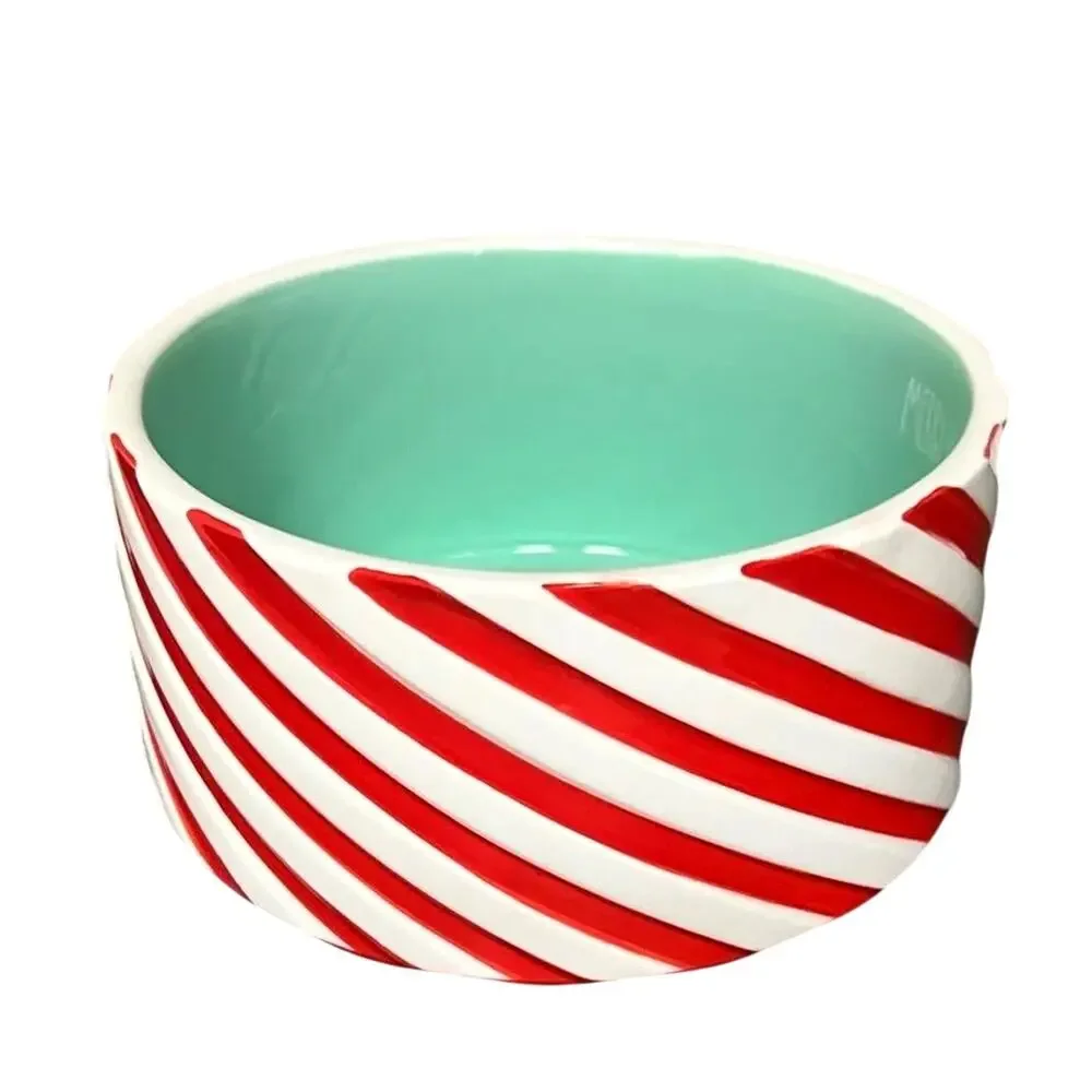 Rae Dunn Dog Bowl Christmas Candy Cane Striped MERRY PAWMAS New